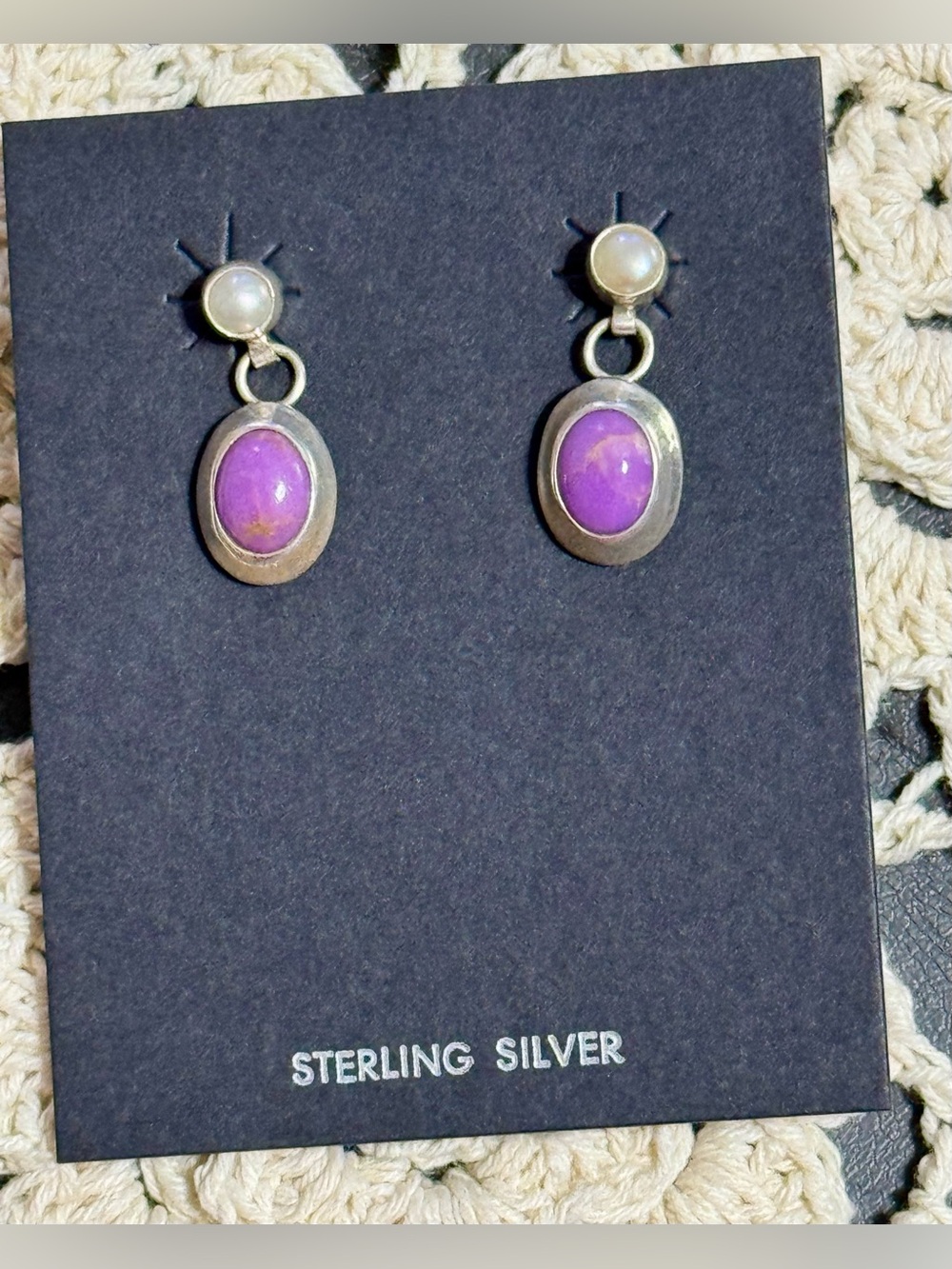 Sterling Silver Stichtite & Pearl Drop Earrings